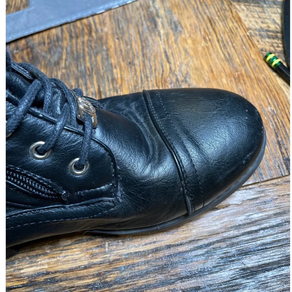 Michael Kors Jenah Black Combat Boots‎ Kids Size 4 MK Logo Monogram Side Zip Lug